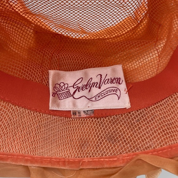 Vintage Evelyn Varon Hat Bucket Union Made USA Lampshade‎ Orange Ruffle Bow main image 2